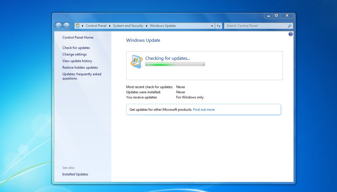 Install Updates In Windows 7 - Checking For Updates